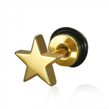 Fake piercing do ucha v tvare hviezdy - oceľový, zlatá farba