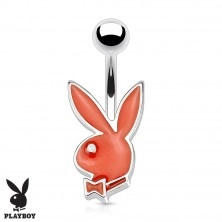 Oceľový piercing do bruška, strieborný odtieň, farebný zajačik Playboy, 9 mm