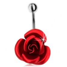 Piercing do bruška z chirurgickej ocele, kvet ruže v tmavočervenom odtieni