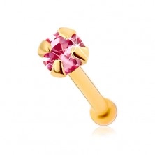 Zlatý 375 piercing do nosa, rovný - ligotavý zirkónik ružovej farby, 1,5 mm