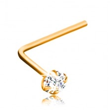 Zlatý piercing 375, zahnutý tvar - brúsený zirkónik čírej farby, 2 mm