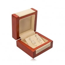 Drevená darčeková krabička na retiazku alebo náušnice, krémová koženka