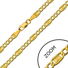 Zlatá retiazka 585 - tri oválne očká, článok s gréckym kľúčom, 450 mm