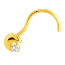 Piercing do nosa zo žltého 14K zlata - zahnutý, kosáčik mesiaca, zirkón