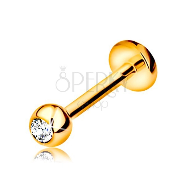 Diamantový zlatý 585 piercing do pery a brady - gulička s briliantom, 8 mm