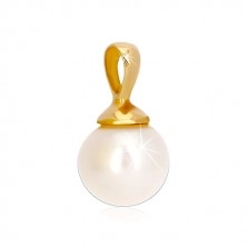 Prívesok zo žltého 14K zlata - lesklá guľatá perlička bielej farby