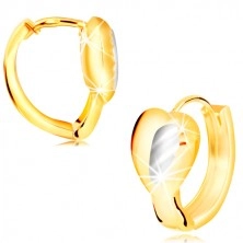 Náušnice v kombinovanom zlate 585 - plné dvojfarebné srdce s listom
