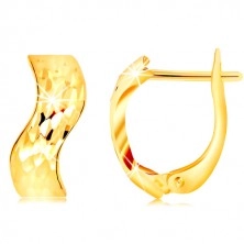 Náušnice v 14K žltom zlate - zvlnený pás so zrniečkami, ruský patent