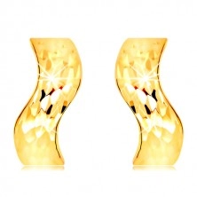 Náušnice v 14K žltom zlate - zvlnený pás so zrniečkami, ruský patent