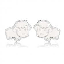 Puzetové náušnice so zvieracím motívom - biela ovečka s glazúrou, striebro 925