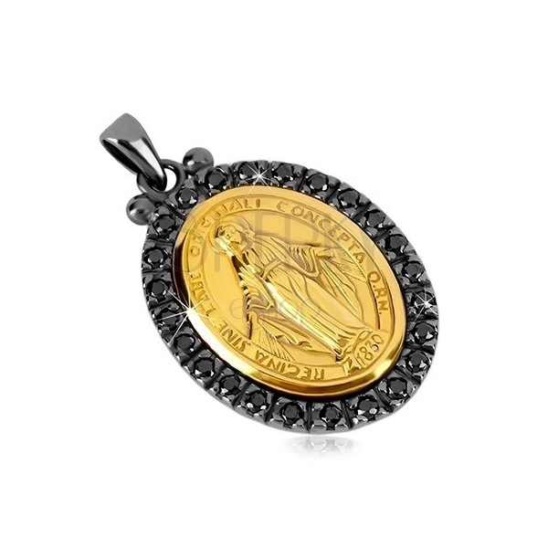 Prívesok zo striebra 925 - Zázračná medaila v zlatom odtieni, ozdobný okraj tmavosivej farby