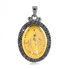 Prívesok zo striebra 925 - Zázračná medaila v zlatom odtieni, ozdobný okraj tmavosivej farby