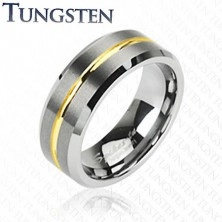 Tungstenový prsteň s pruhom v zlatej farbe, 8 mm