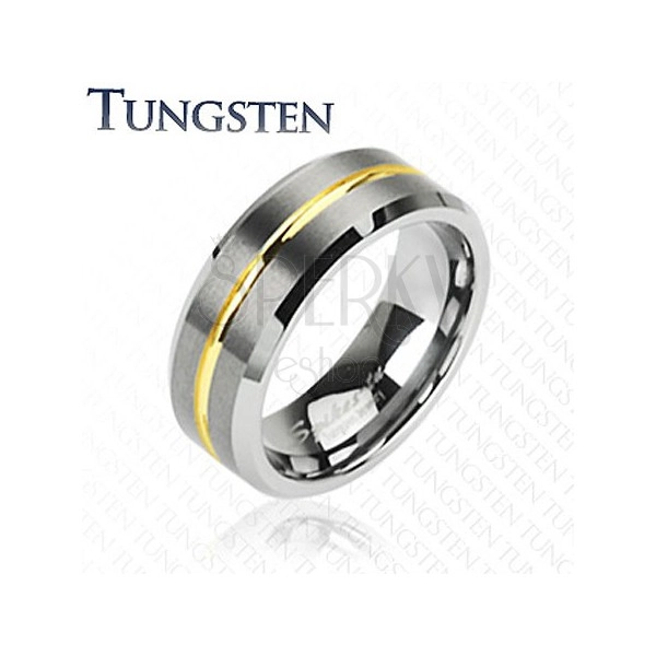 Tungstenový prsteň s pruhom v zlatej farbe, 8 mm