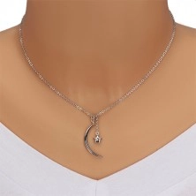 Diamantový náhrdelník, striebro 925 - lesklý polmesiac a hviezda s briliantom