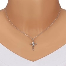 Strieborný 925 náhrdelník - lesklý kríž so symbolom nekonečna, číre diamanty