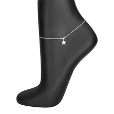 Strieborný náramok 925 na nohu - hviezdička so zirkónmi, lesklé guľôčky, hranatá retiazka