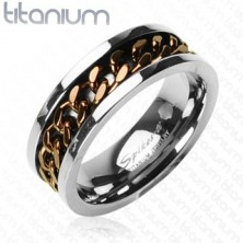 Titánový prsteň striebornej farby - reťaz v medenom farebnom odtieni
