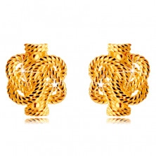 Zlaté 14K náušnice - vzájomne prepletené pruhy so vzorom lana, puzetky
