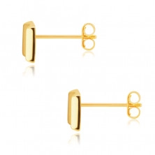 Zlaté 14K náušnice - obdĺžnik s tromi okrúhlymi čírymi zirkónmi, puzetky 