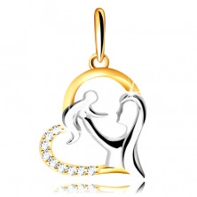 Diamantový prívesok z kombinovaného 14K zlata - srdce s matkou a dieťaťom, brilianty