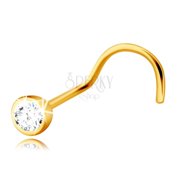 Diamantový piercing do nosa v žltom 14K zlate - číry ligotavý briliant v objímke