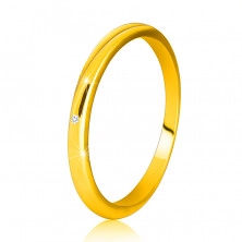 Diamantový prsteň zo žltého 14K zlata - tenké hladké ramená, číry briliant