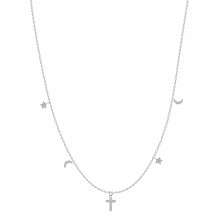Náhrdelník z 925 striebra - krížik, hviezdy a mesiačiky, číre zirkóny