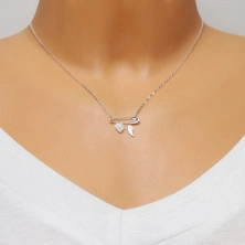 Strieborný 925 náhrdelník - zicherka s príveskami, srdiečko so zirkónmi, anjelské krídlo