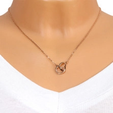 Oceľový náhrdelník medenej farby, jemná retiazka, dve prepojené kontúry sŕdc
