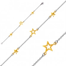 Oceľový náramok - tri hviezdy v zlatej farbe, jemná retiazka