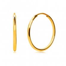 Zlaté okrúhle náušnice v 14K zlate - tenké oblé ramená, hladký a lesklý povrch, 15 mm