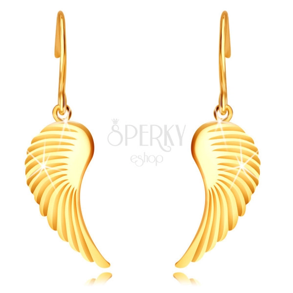 Zlaté 9K náušnice - veľké anjelské krídla, lesklý povrch, afroháčik