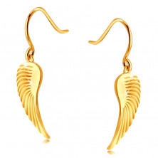 Zlaté 9K náušnice - veľké anjelské krídla, lesklý povrch, afroháčik