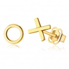 Náušnice z 9K žltého zlata - symbol "XO" - Objatia a Bozky, puzetky