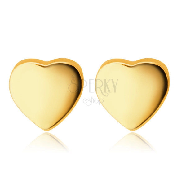 Náušnice zo žltého 9K zlata - hladké zrkadlovolesklé srdiečka, puzetky