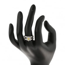 Strieborný prsteň 925 - zdvojené obruče s margarétkou, nastaviteľný